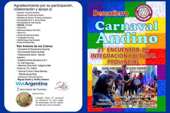 Hoy se realizará el lanzamiento del Desentierro del Carnaval Andino 2019