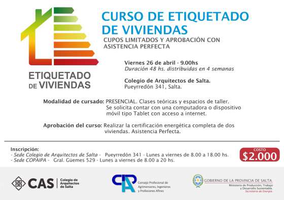 Dictarán un Curso de Etiquetado de Viviendas