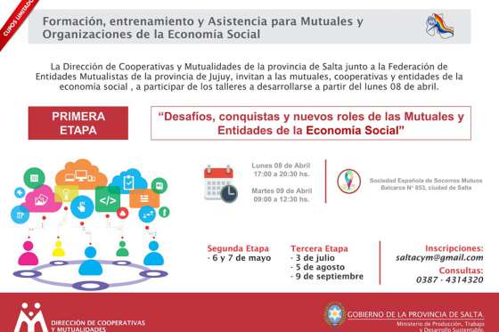 Se realizará hoy una capacitación destinada a mutuales, cooperativas y entidades de economía social