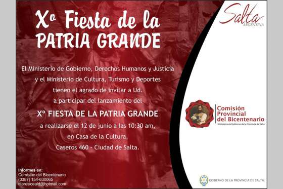 Hoy será el lanzamiento de la Fiesta de la Patria Grande en su X Edición