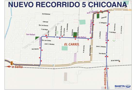 Desde el lunes Saeta modificará el recorrido del servicio 5 Chicoana