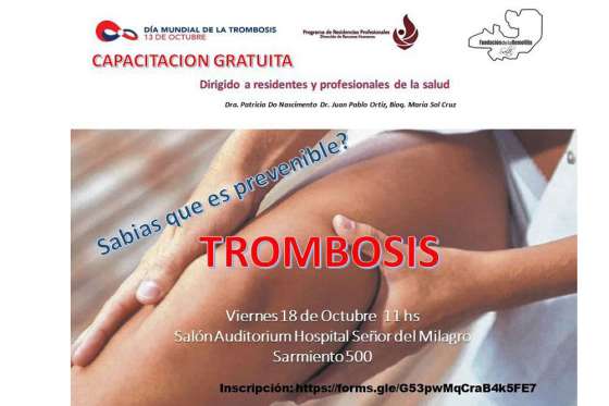 Hoy se capacitará sobre trombosis en el hospital Señor del Milagro