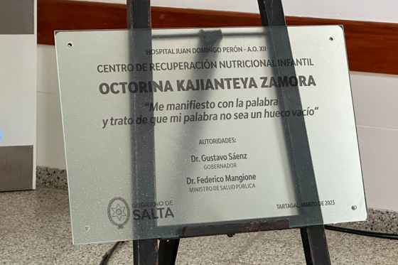 El centro de recuperación nutricional de Tartagal lleva el nombre de Octorina Zamora