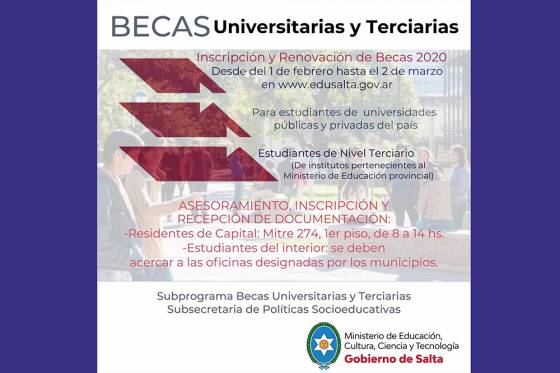 En febrero comienzan las inscripciones  para percibir becas universitarias y terciarias 2020