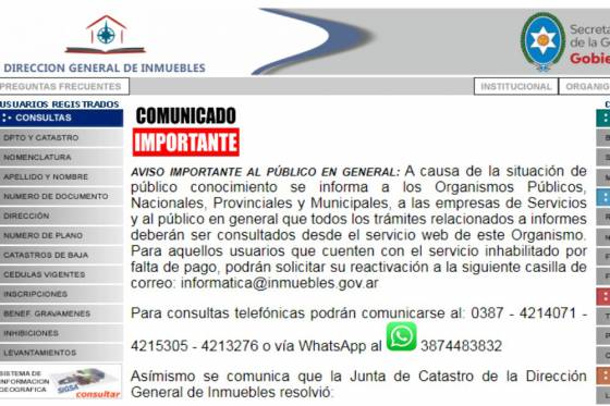 Inmuebles recordó los servicios que se encuentran disponibles vía on line