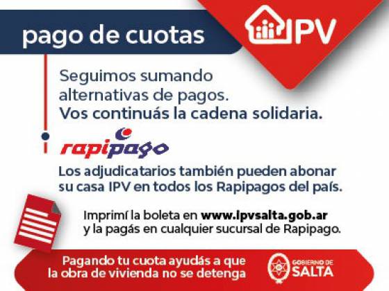 El IPV incorporó Rapipago para el pago de cuotas de las viviendas