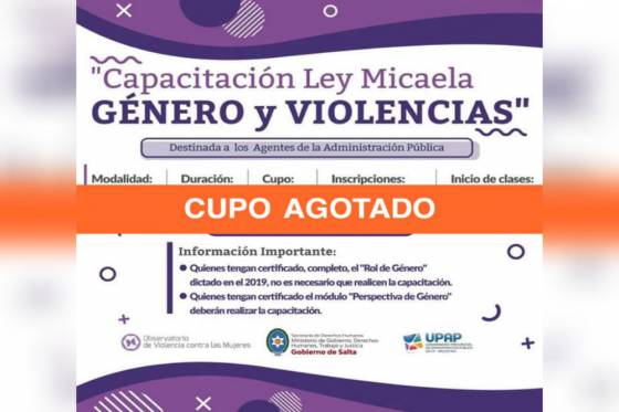 El 18 de mayo iniciará la capacitación virtual denominada Ley Micaela: género y violencias