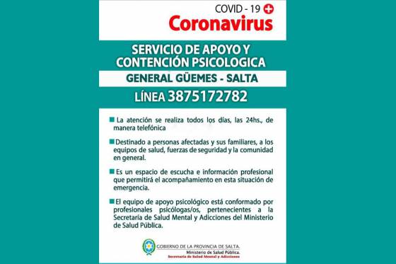 Servicio de apoyo y contención psicológica en General Güemes