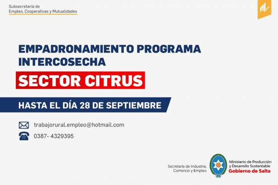 Hasta el 28 de setiembre se realizará el empadronamiento del Programa Intercosecha sector Citrus