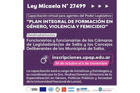 Ley Micaela: capacitación para personal de la Legislatura Provincial y Concejos Deliberantes