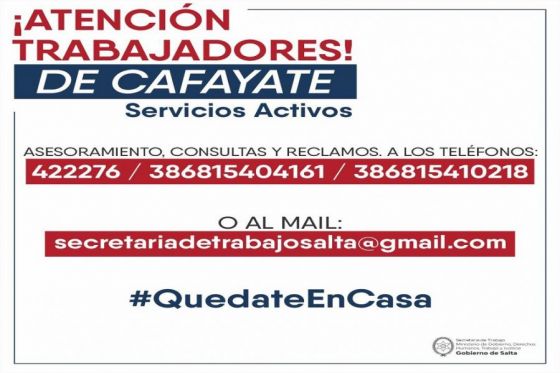 Trabajadores de Cafayate pueden asesorarse de forma virtual y telefónica