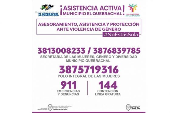 Contactos de asistencia ante casos de violencia de género en El Quebrachal