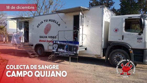 Hoy se hará una colecta de sangre en Campo Quijano