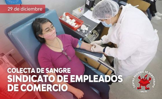 El Centro Regional de Hemoterapia colectará hoy sangre en el Sindicato de Empleados de Comercio