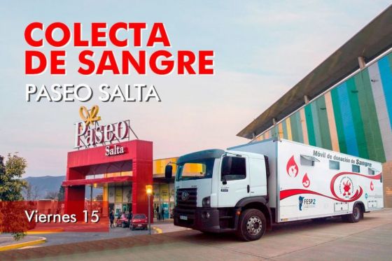 Hoy se hará colecta de sangre en el Paseo Salta