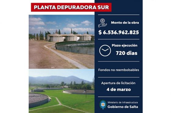 La optimización y ampliación de la planta depuradora del sur de la ciudad de Salta se licitará en marzo