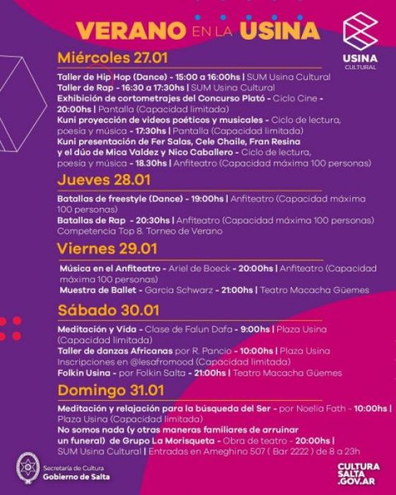 Disfrutá el último fin de semana de enero en la Usina Cultural