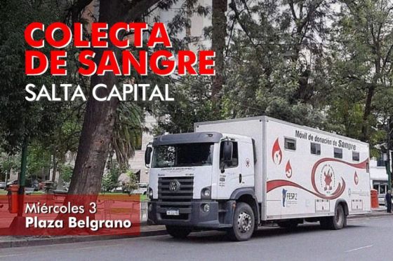 Mañana se hará colecta de sangre de todo grupo y factor en plaza Belgrano