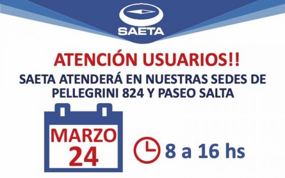 Horario de atención de SAETA para el feriado del miércoles 24