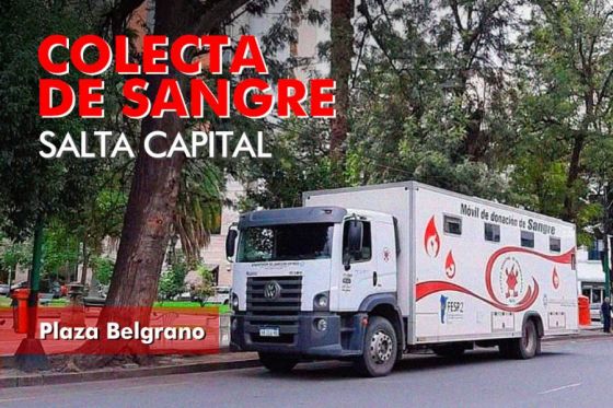 Hoy se hará colecta de sangre de todo grupo y factor en plaza Belgrano