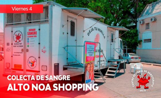 Hoy habrá colecta de sangre en inmediaciones del Alto NOA shopping