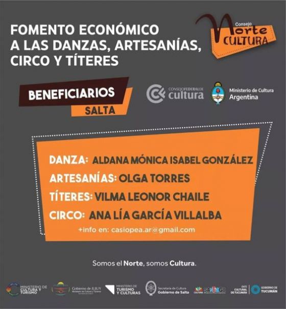 El Consejo Regional Norte Cultura anuncia los beneficiarios del Fomento Económico para las Danzas, Artesanías, Circo y Títeres