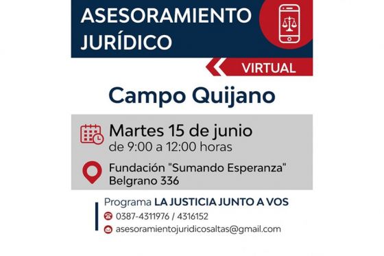 Vecinos de Campo Quijano y Rosario de Lerma podrán acceder al servicio de asesoramiento jurídico virtual gratuito