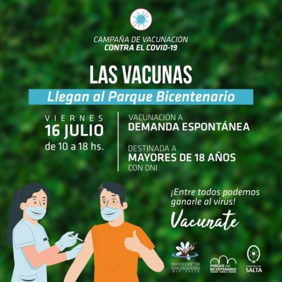 Hoy en el Parque del Bicentenario se vacuna a mayores de 18 años