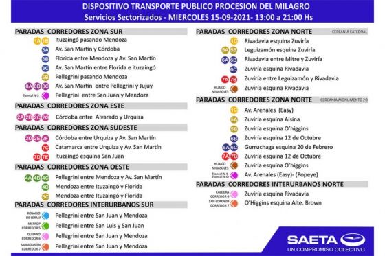 Paradas de colectivos por zona para hoy 15 de septiembre