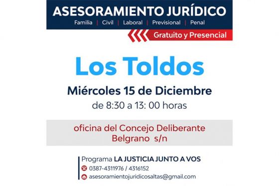 Vecinos de Los Toldos recibirán asesoramiento jurídico gratuito