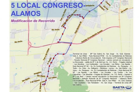 Cambio de recorrido del 5 local Cerrillos Congreso - Álamos