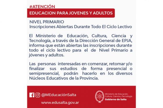 Educación para jóvenes y adultos: están abiertas las inscripciones para todo el ciclo lectivo