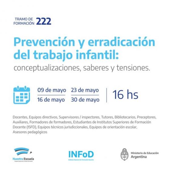 Capacitación gratuita para docentes en prevención y erradicación del trabajo infantil