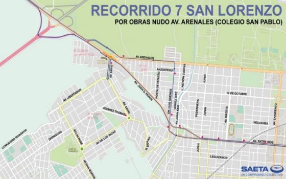 Saeta informa los desvíos de los servicios 7 San Lorenzo y 3 Troncal Norte-Oeste que inician hoy