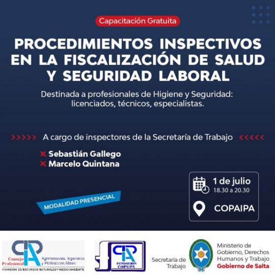 Capacitación gratuita sobre procedimientos inspectivos de salud y seguridad laboral