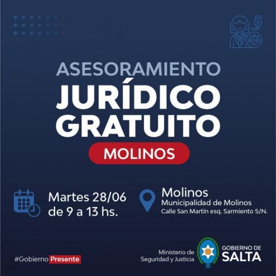 Brindarán asesoramiento jurídico gratuito en Seclantás, Molinos y Coronel Moldes