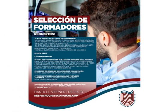 Convocatoria para selección de formadores de la Universidad Provincial de la Administración, Tecnología y  Oficios