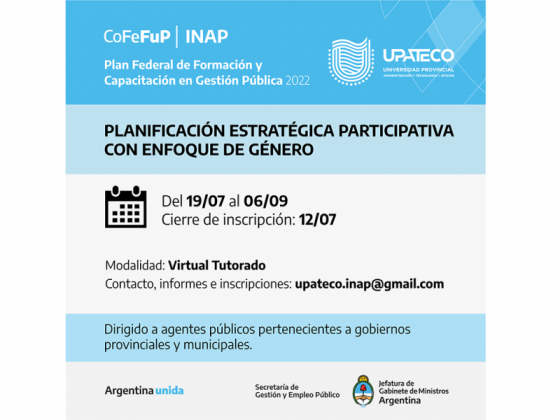 Se encuentran abiertas las inscripciones para cursos de formación de agentes públicos