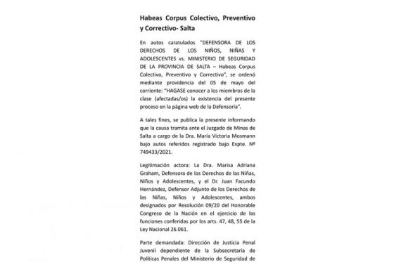 Habeas Corpus Colectivo, Preventivo y Correctivo- Salta