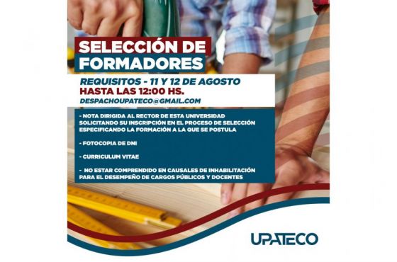 Convocatoria para selección de formadores de la UPATecO