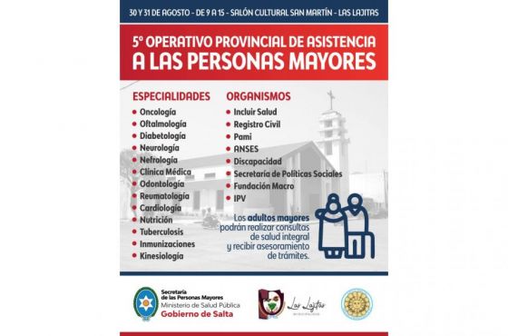 Hoy y mañana se realizará en Las Lajitas el quinto operativo de asistencia al adulto mayor