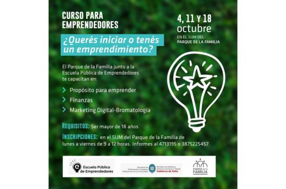 Inscripciones abiertas para la formación de emprendedores en el parque de la Familia