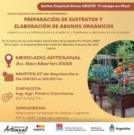 Capacitación de huerta en contenedores en el Mercado Artesanal de Salta