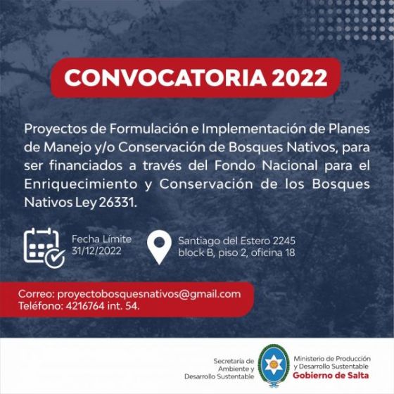 Convocatoria para la presentación de proyectos de Manejo y Conservación de Bosques Nativos