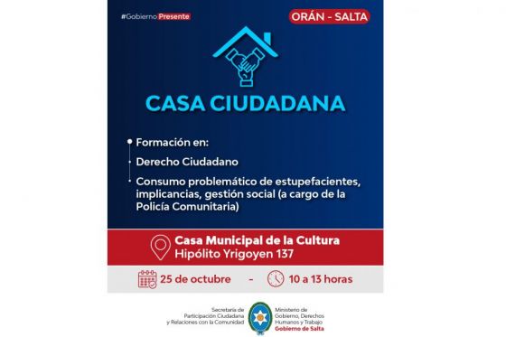 Se realizará hoy la primera capacitación de Casa Ciudadana en Orán