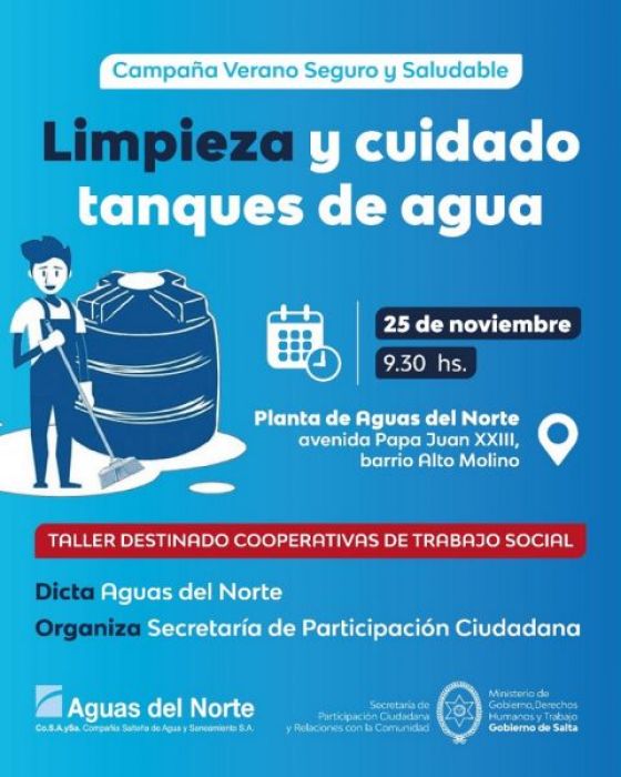 Se capacitará a cooperativas en el cuidado y limpieza de tanques de agua