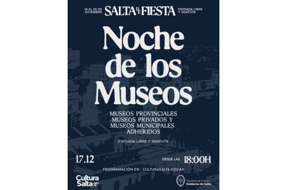 Salta de Fiesta: El sábado 17 será La Noche de los Museos