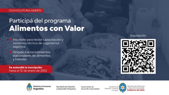 Alimentos con Valor: emprendedores podrán inscribirse hasta el 12 de enero de 2023