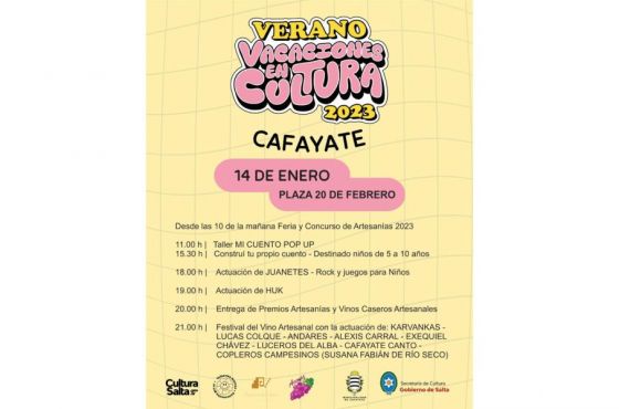 Vacaciones en Cultura: Hoy nutrida agenda cultural en Cafayate