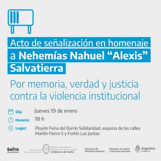 Con funcionarios nacionales, se realizará acto para recordar a víctima de violencia institucional